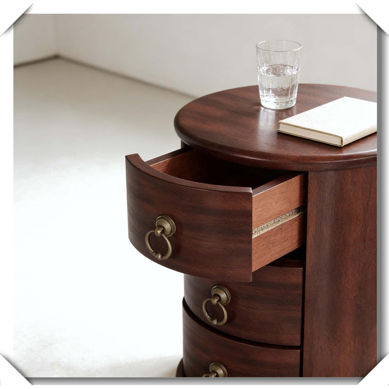 Wood Round Bedside Table Solid Wood Side Table