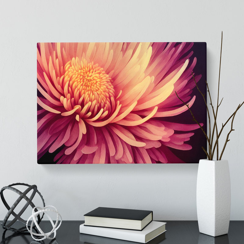Contemporary Chrysanthemum Flower - Wrapped Canvas, 35cm H x 50cm W x 3cm D