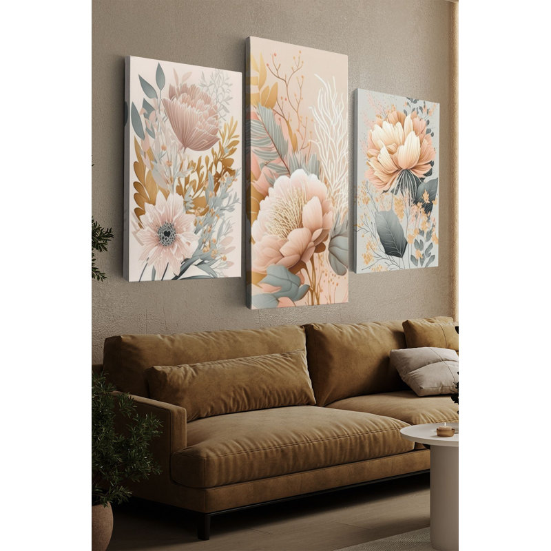 Superbe ensemble de peinture sur toile décorative (3 pièces), 15,7 x 23,6 pouces (2 pièces) et 15,7 x 35,4 pouces (1 pièce) | 100% toile, épaisseur: 1,2 po | Parfait pour le salon, la chambre à coucher et le bureau