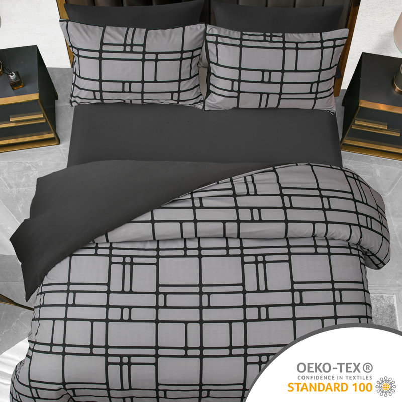 Microfiber Chequered Duvet Cover Set, Single (135cm x 200cm)