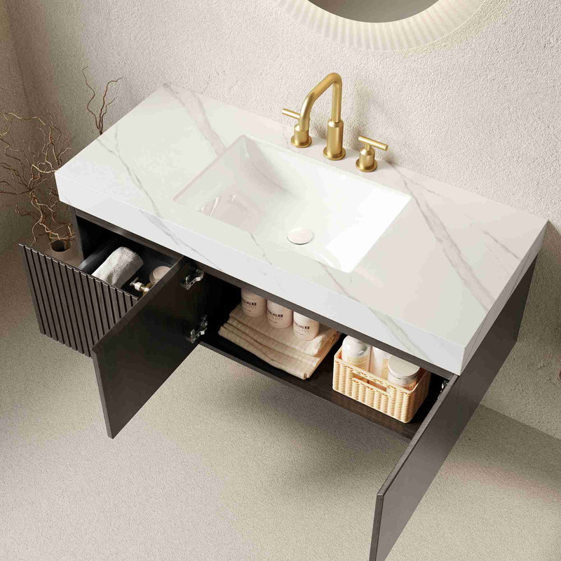 Meuble-lavabo mural, Espresso, Blanc de Carrare