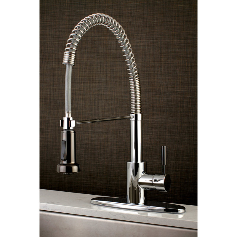 Kingston Brass Kaiser Single-Handle 1-or-3 Hole Deck Mount Pre-Rinse Kitchen Faucet, Polished Chrome