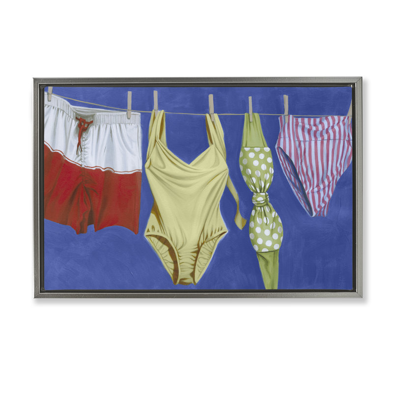 «Bathing Suits on Laundry Line», art mural sur toile flottant noir, design par Grace Popp, H 17 po x l 25 po