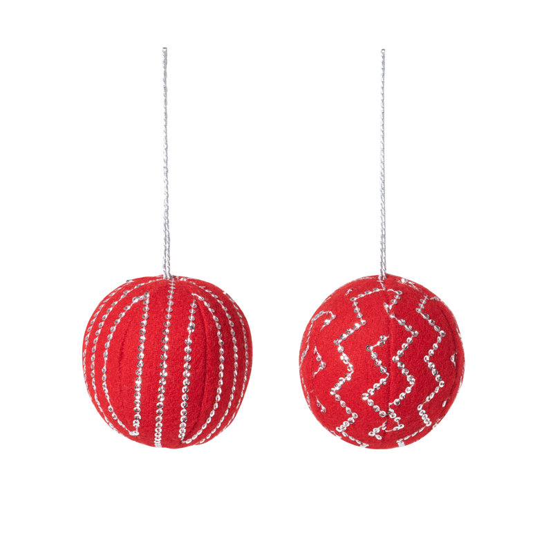 Alpine Sanctuary Felt Ball Jingle Bell Ornament, Red/Silver