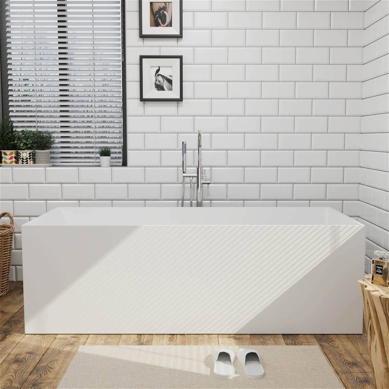 67" Freestanding Rectangular Bathtub With Ergonomic Backrest
