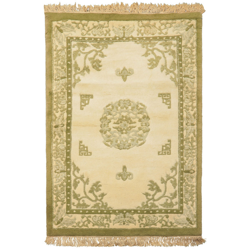 Tapis moelleux ivoire indo-tibétain Art Deco