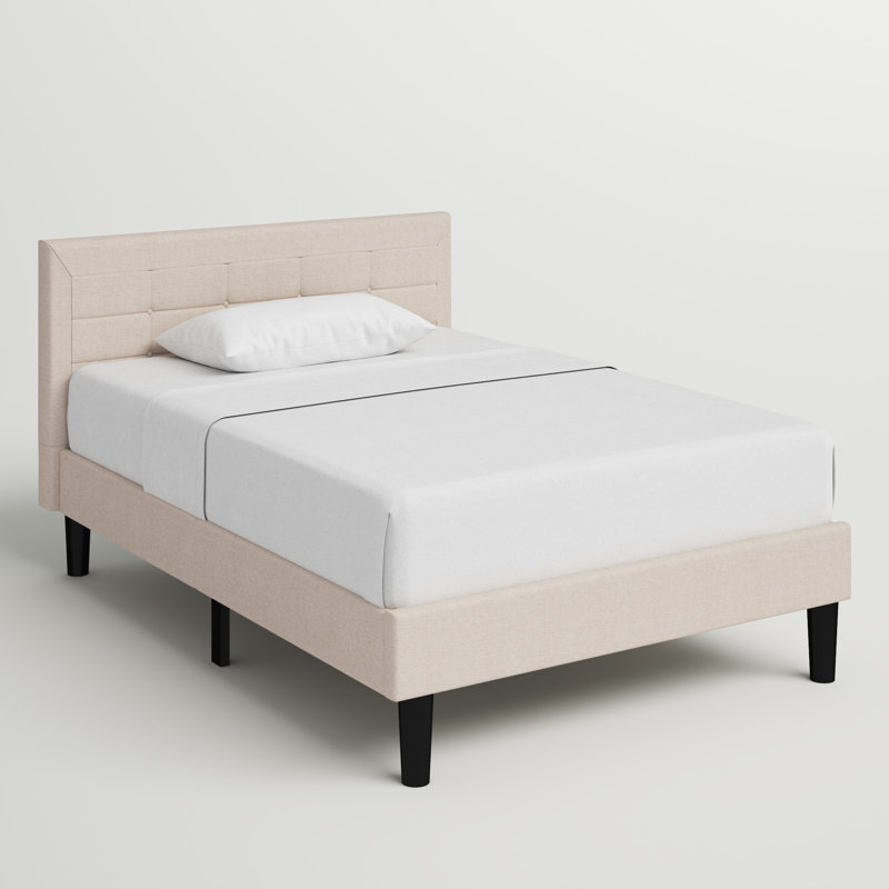 Lit plateforme capitonné à profil bas Mueller, Beige, Double