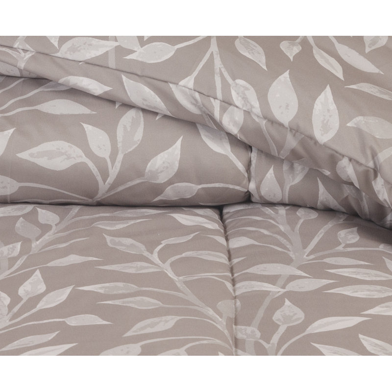 3-Piece Chanasya Tan Leaf Microfiber Comforter Set, King Comforter + 2 King Shams