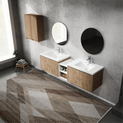 Meuble-lavabo de salle de bain 72 "avec compartiment latéral - élégant meuble-lavabo en résine et espace supplémentaire pour une utilisation confortable