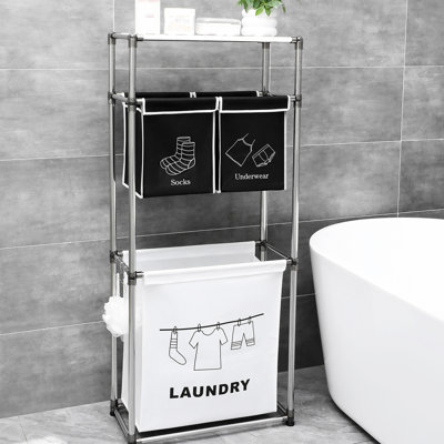100l Capacity Laundry Sorter, 3 Tier, Waterproof , Iron Frame, Home Storage Helper Tier Hamper With 4 Removable Bags, For Decor
