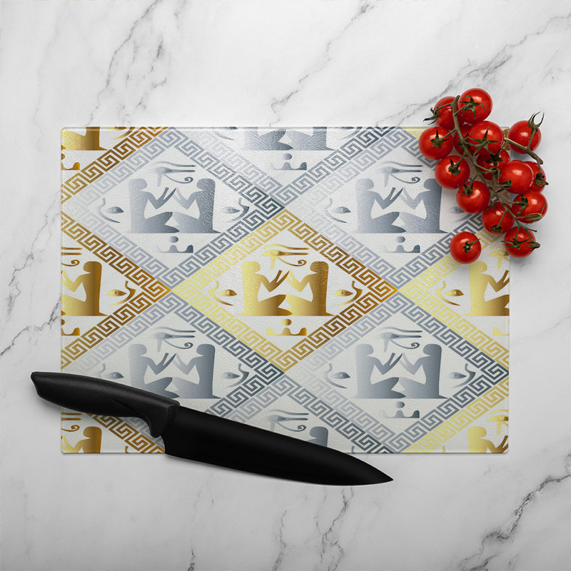 Egyptian Hieroglyphs In Glass Chopping Board, 40cm L x 28cm W