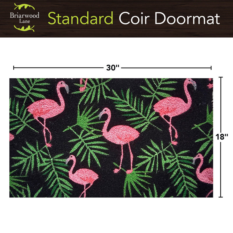 Paillasson flamants roses et feuilles de coco
