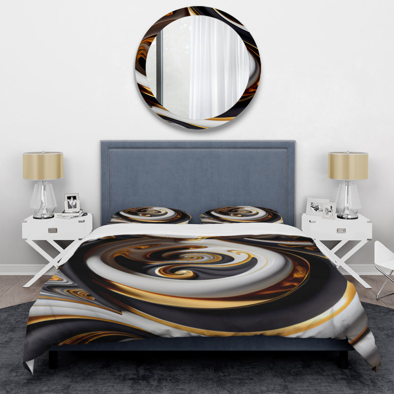 Ensemble de housse de couette spirale en verre coloré or et noir, Housse de couette simple + 1 taie décorative stan