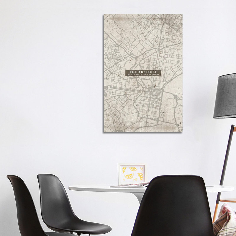 Philadelphia City Map Abstract - Wrapped Canvas Print, 101.6cm H x 66.04cm W x 1.91cm D