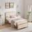 Set of 2 Twin Size Upholstered Bed Frames with Soft Padded Headboards, Heavy-Duty Metal Slat Platform Beds, Underbed Storage Storage,Beige-1696499232