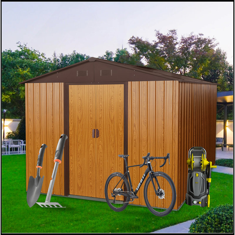 8Ft X 10Ft Outdoor Metal Storage Shed With Metal Foundation,Coffee, 74.8" H x 88.98" W x 114.57" D, Coffee