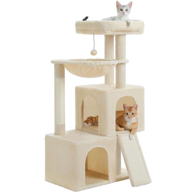 Tour pour chat à plusieurs niveaux avec 2 appartements spacieux, hamac confortable, aire de repos rembourrée, griffoir et balle remplaçable