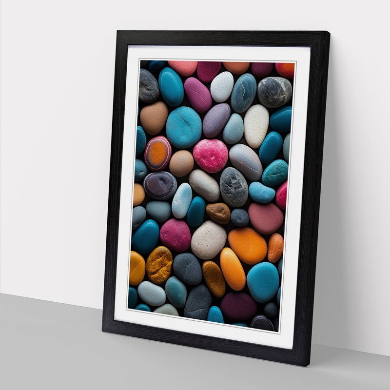 Pebbles Colour Field - Single Picture Frame Print on Wood, Black Framed, 34cm H x 25cm W x 2cm D