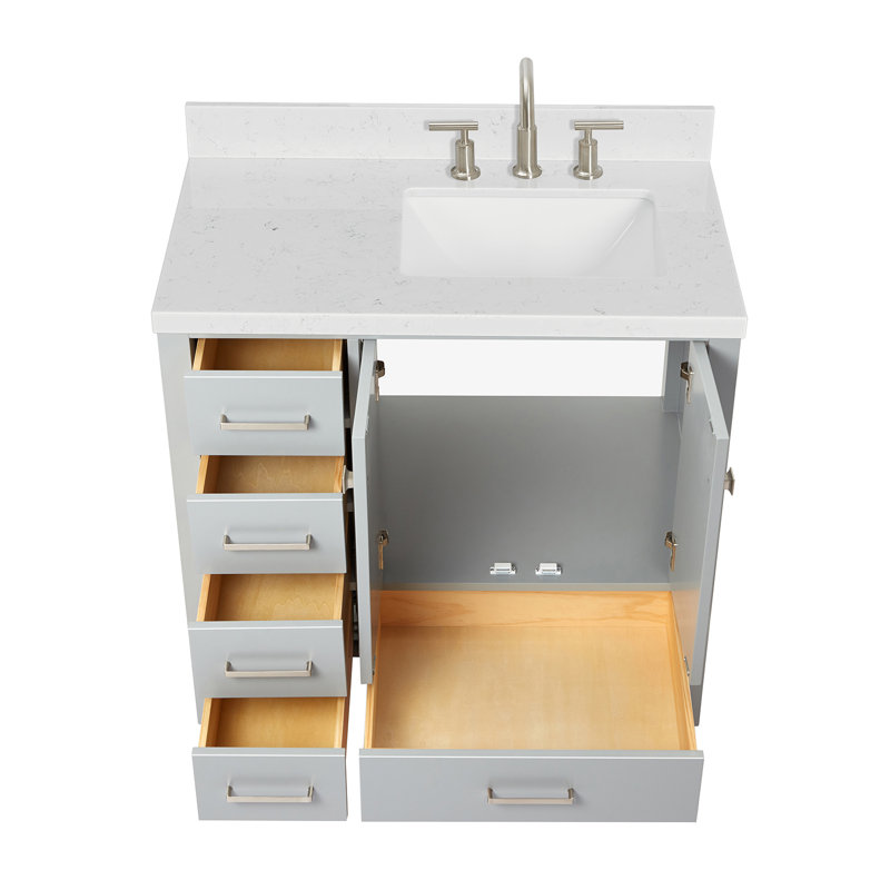 Cambridge 36.25'' Single Bathroom Vanity with Carrara Quartz Top, Gray