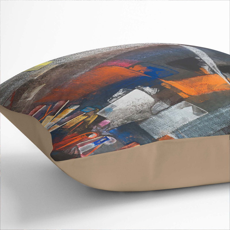 Abstract Square Cushion, 40cm H x 40cm W x 15cm D, Stone
