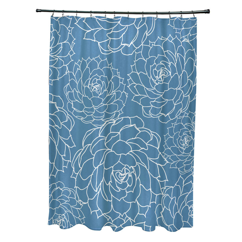 Rideau de douche simple à motif floral Miki, Bleu