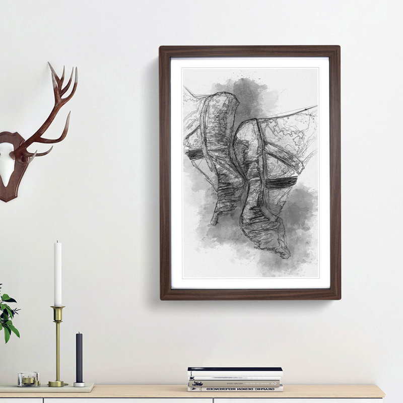 The Feet of a Ballet Dancer in Abstract - Picture Frame Graphic Art Print, Walnut Framed, 36cm H x 27cm W x 2cm D