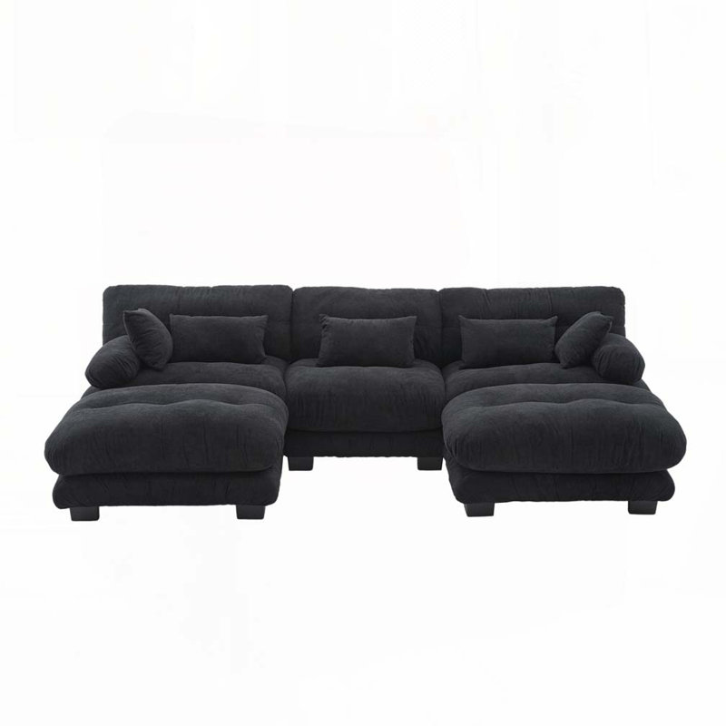 Velvet Fabric 118.11" U Shape Sectional Sofa, Black