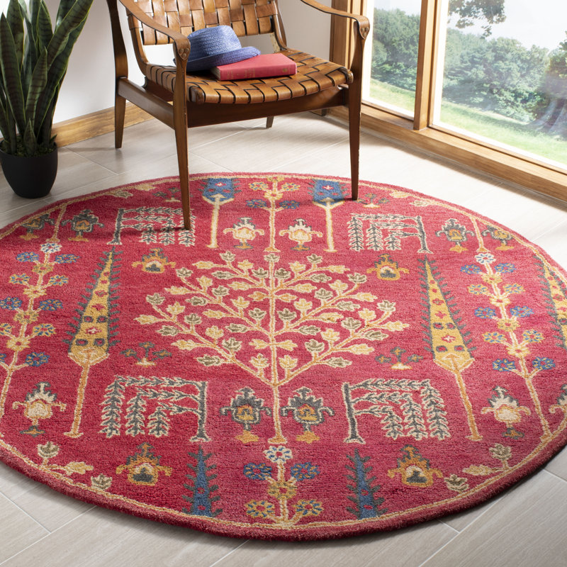 Tapis rouge en laine touffeté à la main Wahcheechee, Rond 8 pi
