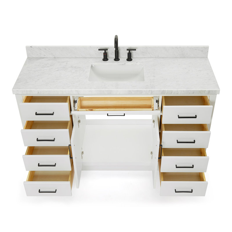 Ensemble de meuble-lavabo simple en bois massif avec plateau en marbre de 1,5 po Tidworth, Blanc, Forme rectangulaire