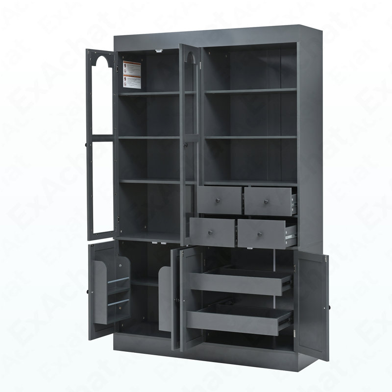 Freestanding Buffet With Hutch 47.2X15.7X75in - Multi-Shelf Pantry Cabinet For Dining & Living Room, Gray