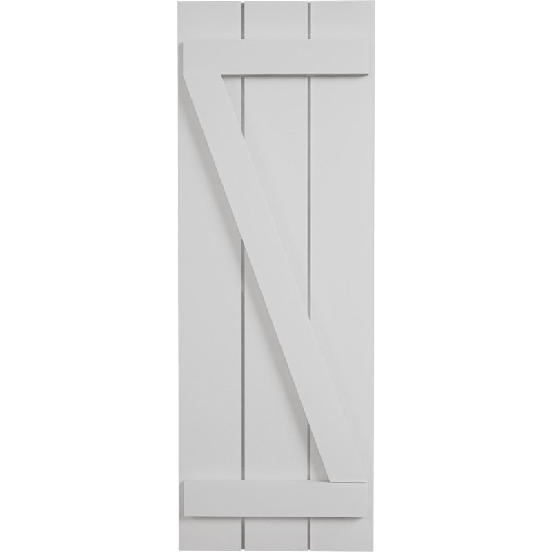 Rustic Three Board Joined Board-n-Batten Faux Wood Shutters w/Z-Board (Per Pair), 66'' H x 16.5'' W x 1'' D, 16"
