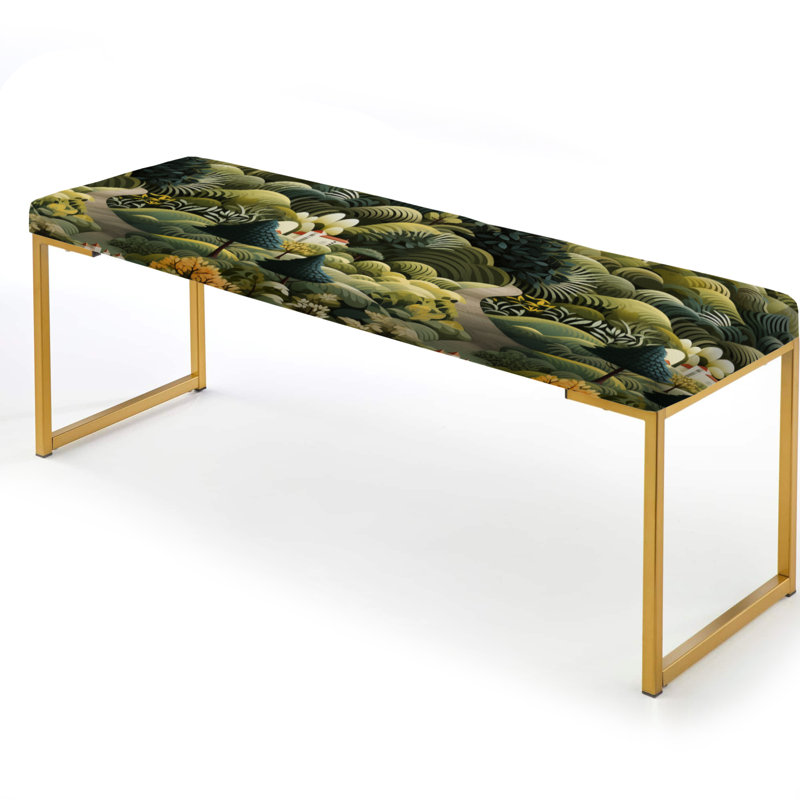 Green Green Dreamy Forest Landscape - Banc tapissier abstrait doré
