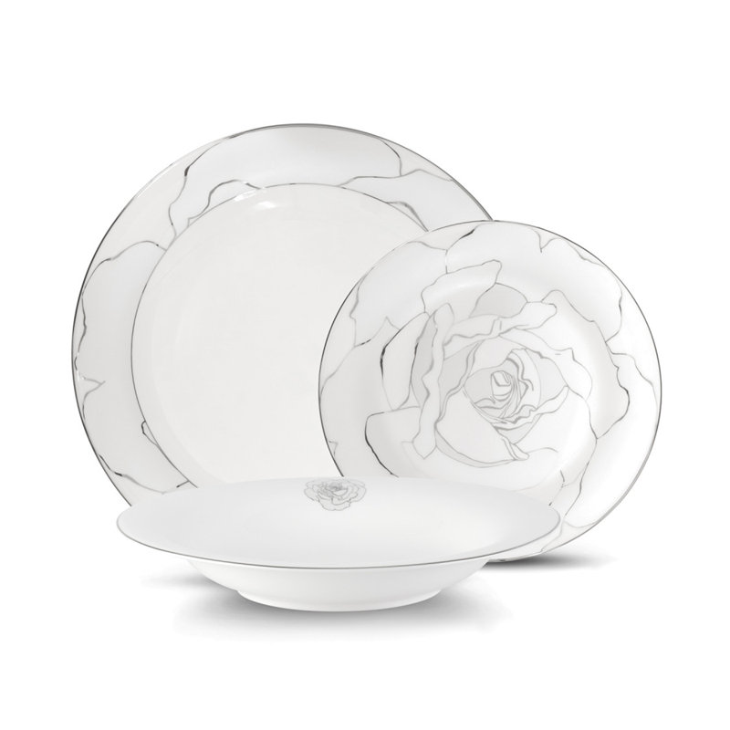 Erie Piece Bone China Dinnerware Set - Service for 6, Silver