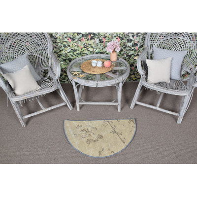 Tapis turc vintage rétro Oushak beige idéal pour les petits espaces et les vestibules