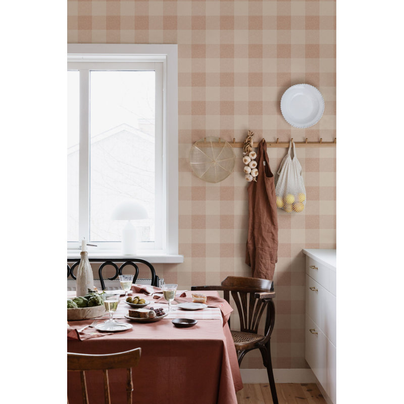 Villa Dalarö II Gingham Wallpaper Roll, Terracotta