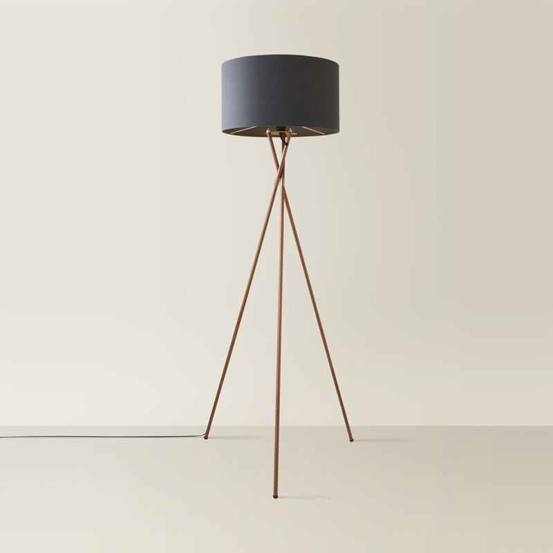 Misner 155cm Camden Tripod Floor Lamp with Large Reni Shade, Yes, Dark Grey, Copper