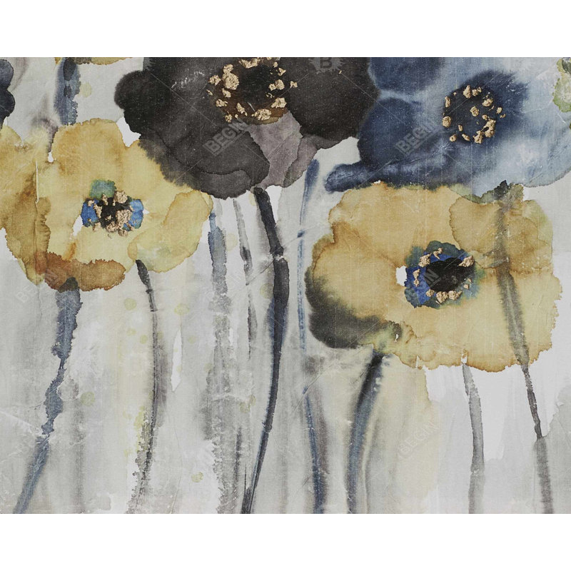 Toile contemporaine grise, bleue et jaune