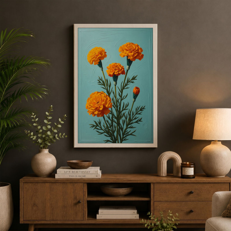 Orange Carnations in Bloom Botanical - Wrapped Canvas, 30x20 - 76.2 x 50.8 cm, White Border