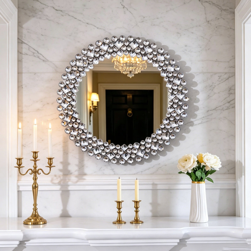 Freelon Crystal Framed Wall Accent Mirror 45x45CM