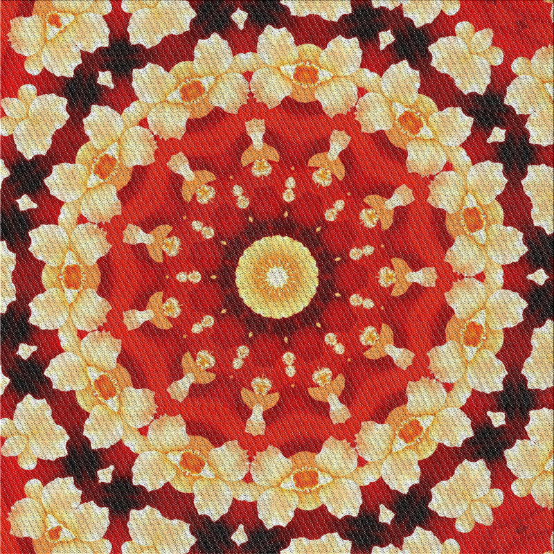 Tapis tissé à la machine rouge/jaune/noir, Carré 3 pi
