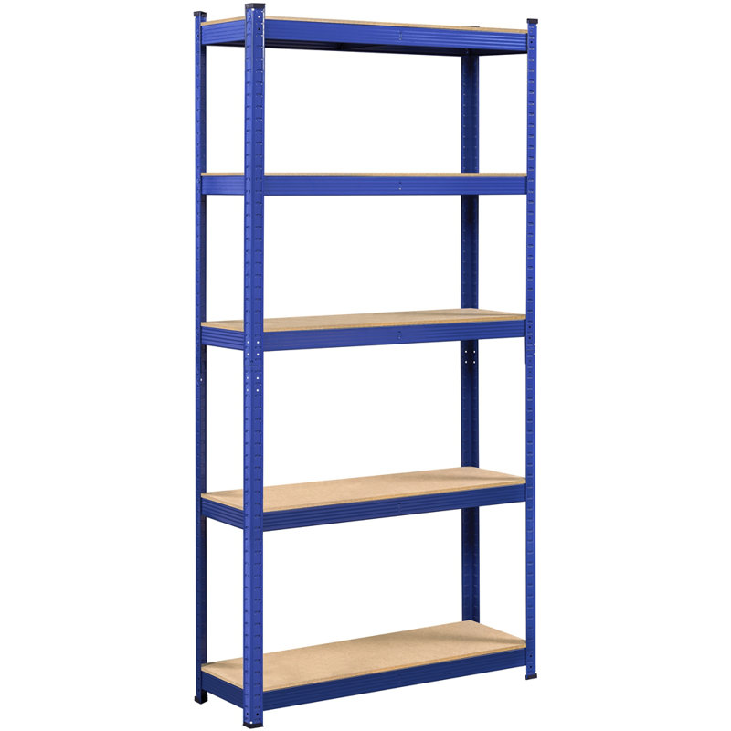 Blue 5-Tier Adjustable Metal and MDF Storage Shelving Unit