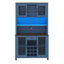 Armoire de rangement pour garde-manger rustique bleu marine avec DEL, prises, support à vin et porte-verres pour salle à manger