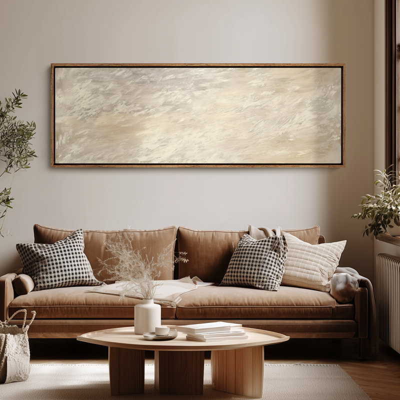 Reproduction d'art abstrait clair crème pour chambre à coucher ou espace de lecture calme, H 20 po x l 60 po, Naturel