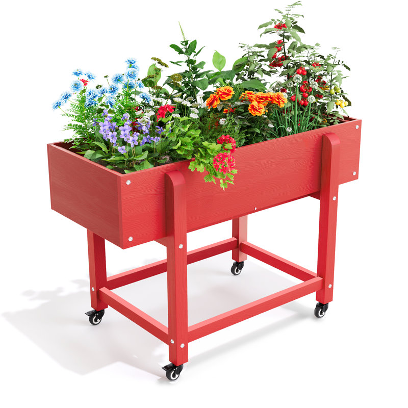 Ethelle Movable Raised Garden Beds Outdoor With Lockable Wheels, 27.56" H x 39.37" W x 20.28" D, Bright Red