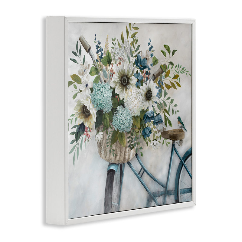 Panier à vélo floral par Nan, Estampe numérique encadrée blanc bord de mer, H 24 po x l 24 po x P 1,5 po