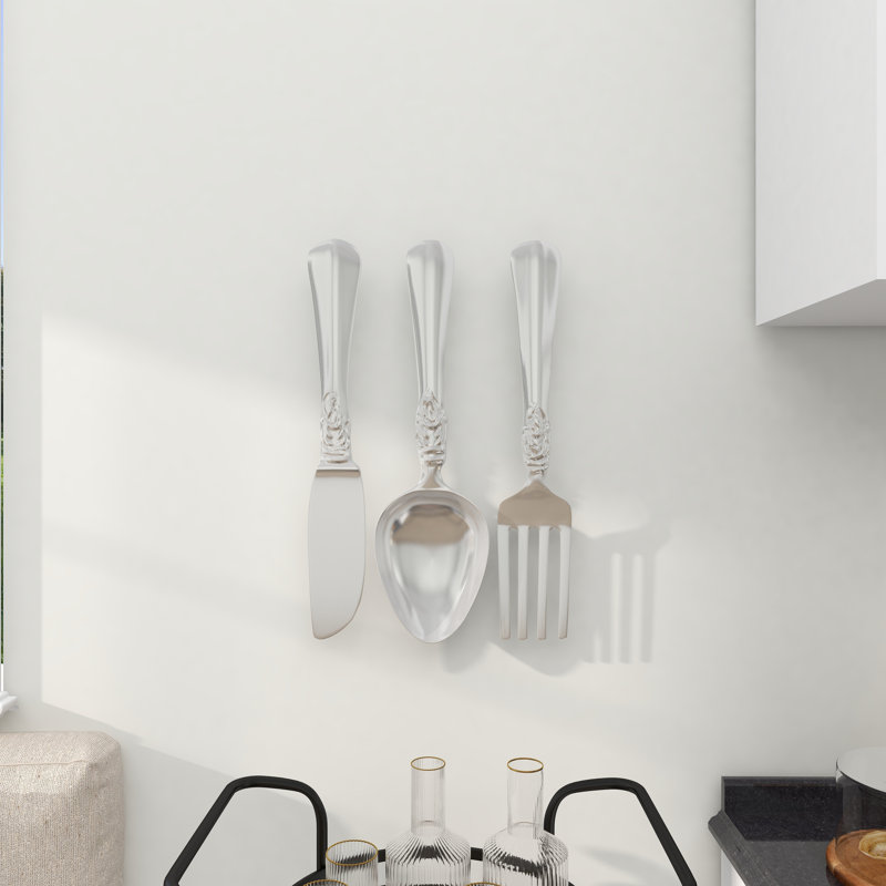 Ensemble de 3 décorations murales en aluminium pour couteaux, cuillères et fourchettes, H 24 po x l 3,25 po x P 6,75 po