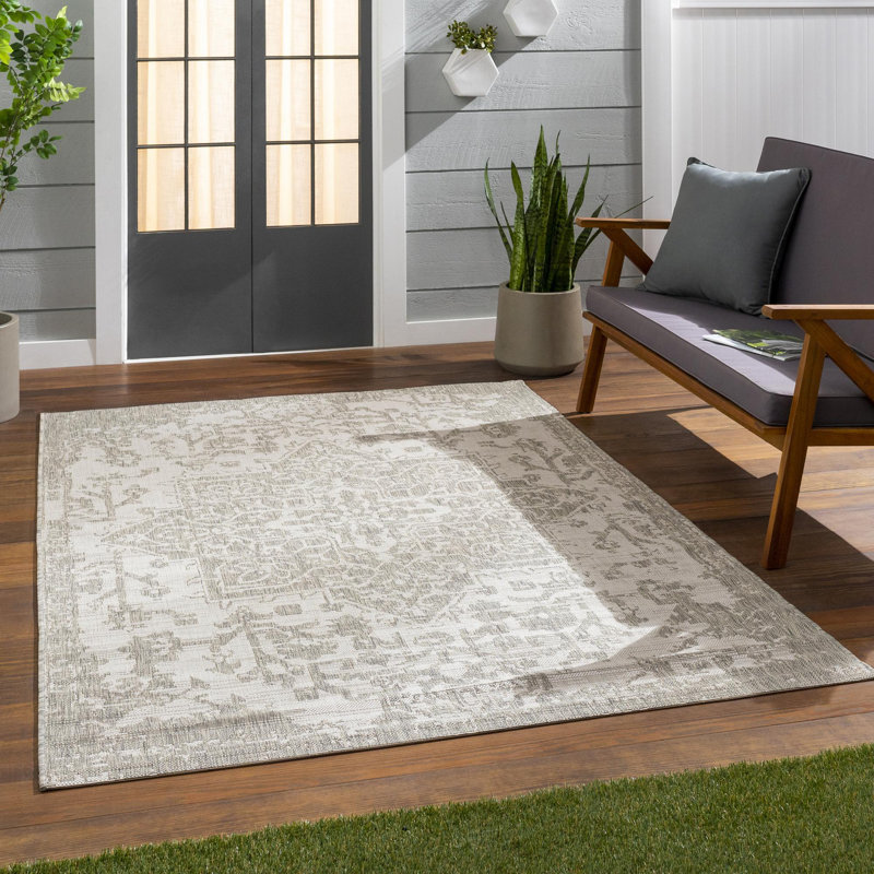 Tapis intérieur / extérieur gris Gaiwan, Rectangle 5 pi 3 po x 7 pi 7 po