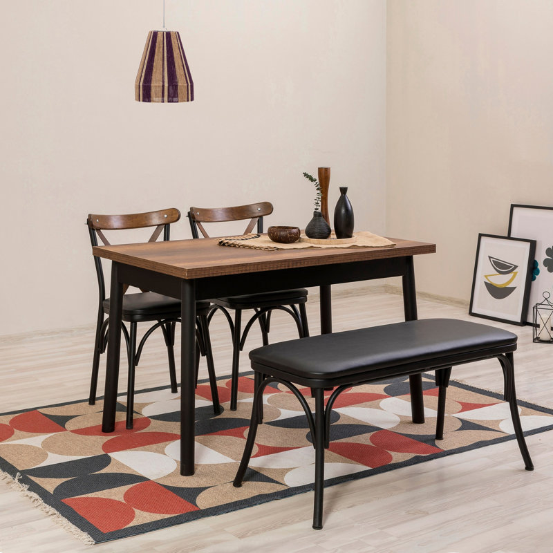 Kathleen 3 - Person Dining Set, Walnut, Walnut/Black, Black