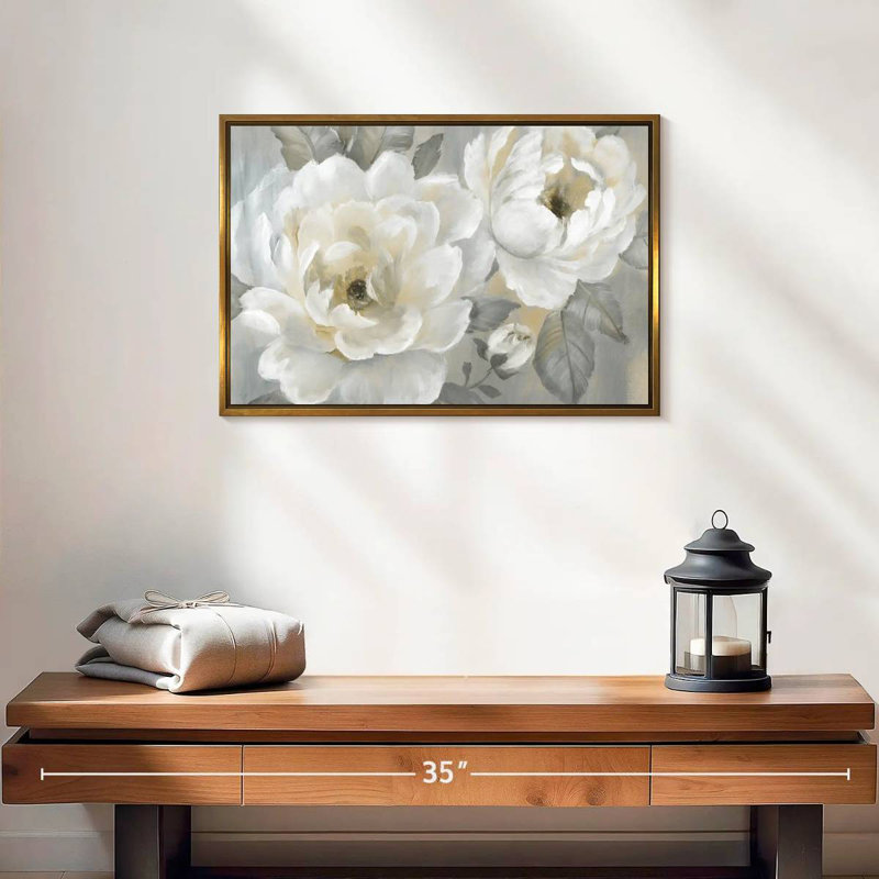 Pivoines parfaites, 19 po x 13 po, Cadre flottant doré