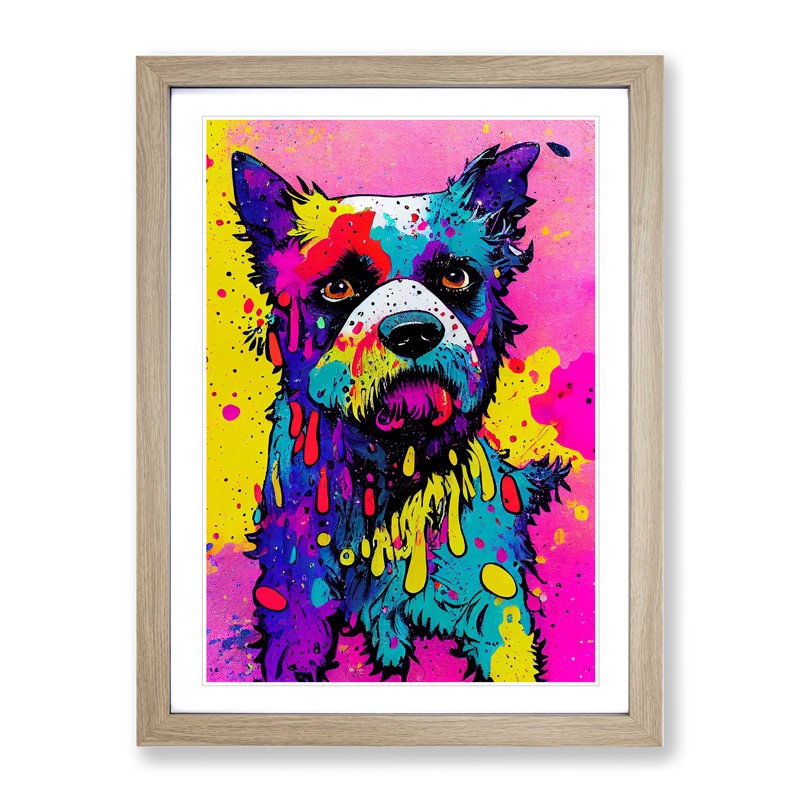 Dog Drip No.2 Abstract - Single Picture Frame Print, 46cm H x 34cm W x 2cm D, Oak